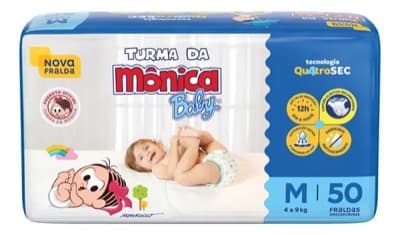 Fralda Descartável Baby M — 50 unidades (Turma da Mônica)